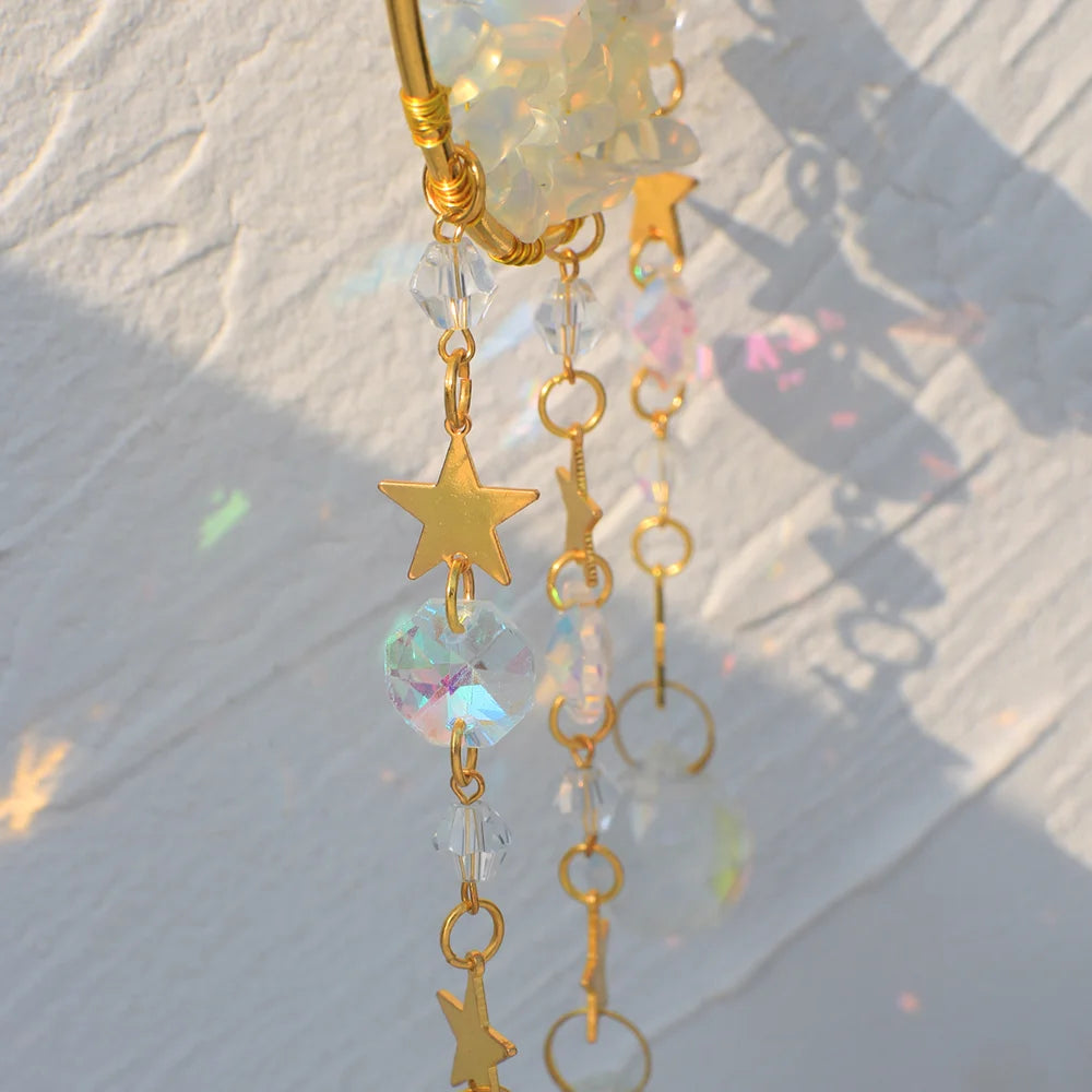 Crystal Suncatcher Moon Amethyst Rainbow Maker Garden Decoration