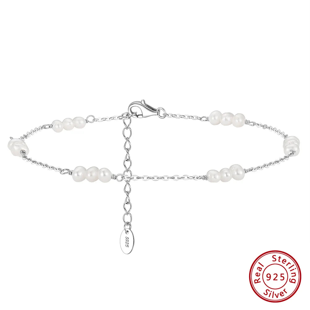 Freshwater Pearls & Chain Anklet (Sterling Silver)