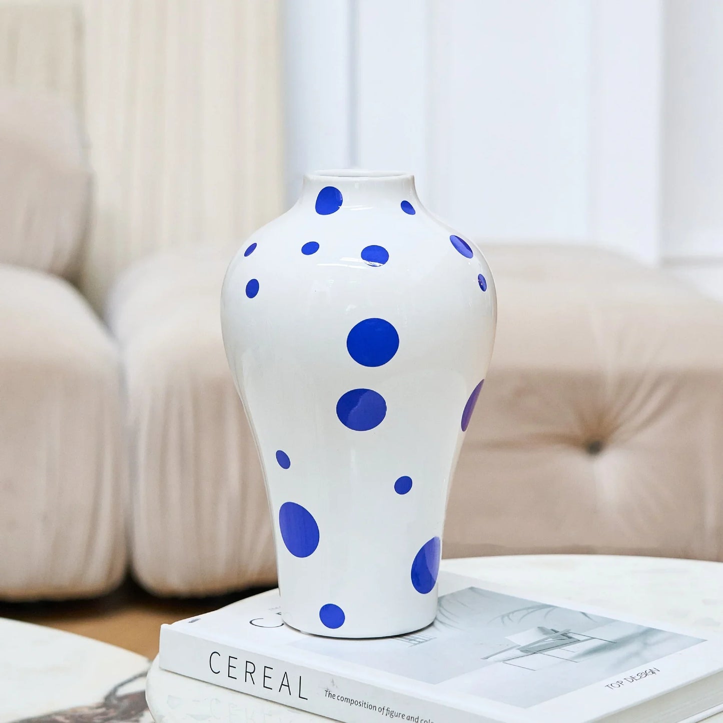 Blue & White Ceramic Vase (Striped, Checkered or Dotted)