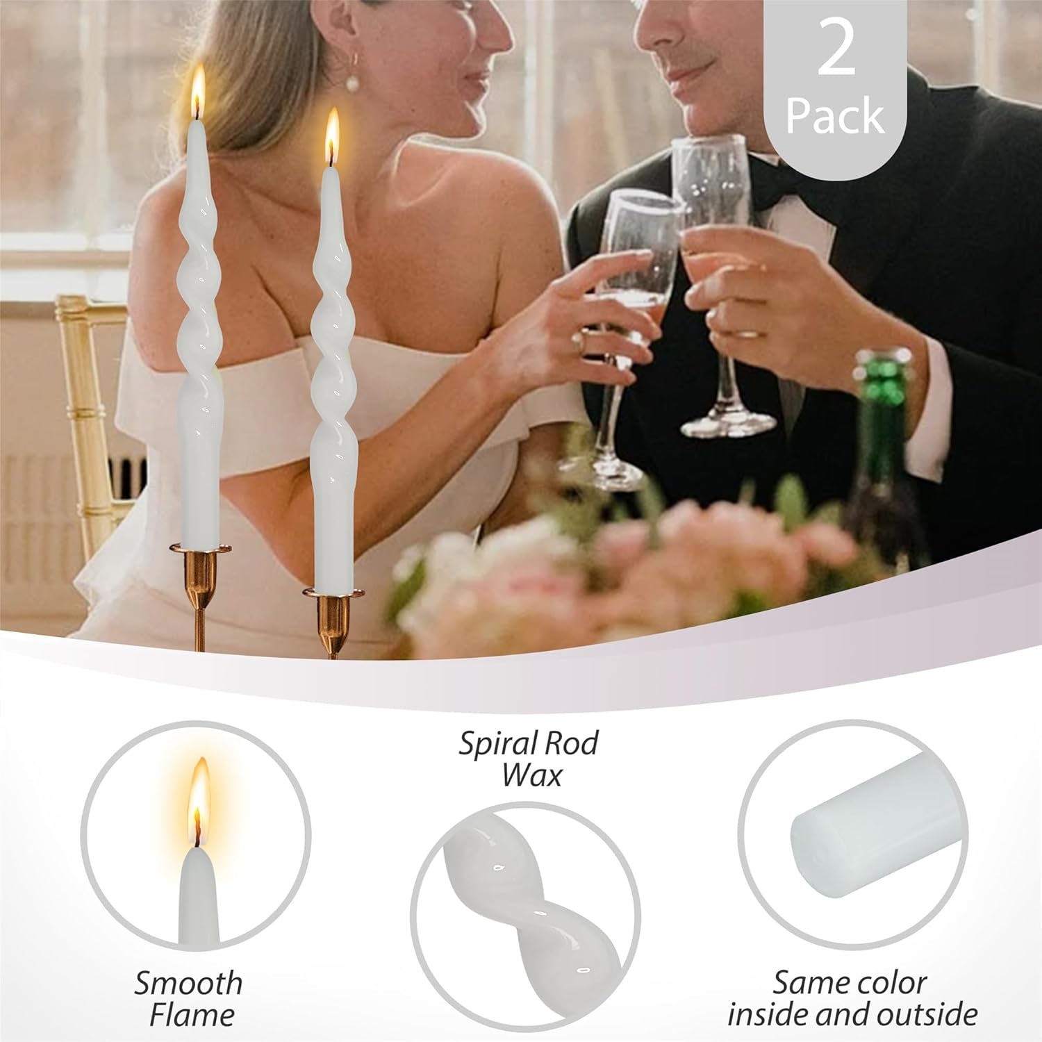 Spiral Taper Candles White Candlesticks,Set of 2 Cute Candle Sticks Handmade Tapered Candles 10 Inches Long Twisted Candlestick for Home Decoration Holiday Party Women Gifts(1D-White)