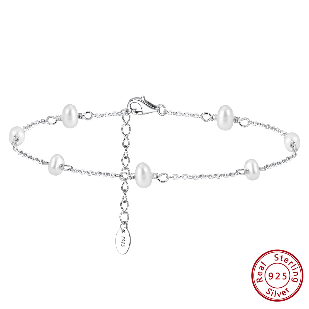 Freshwater Pearls & Chain Anklet (Sterling Silver)