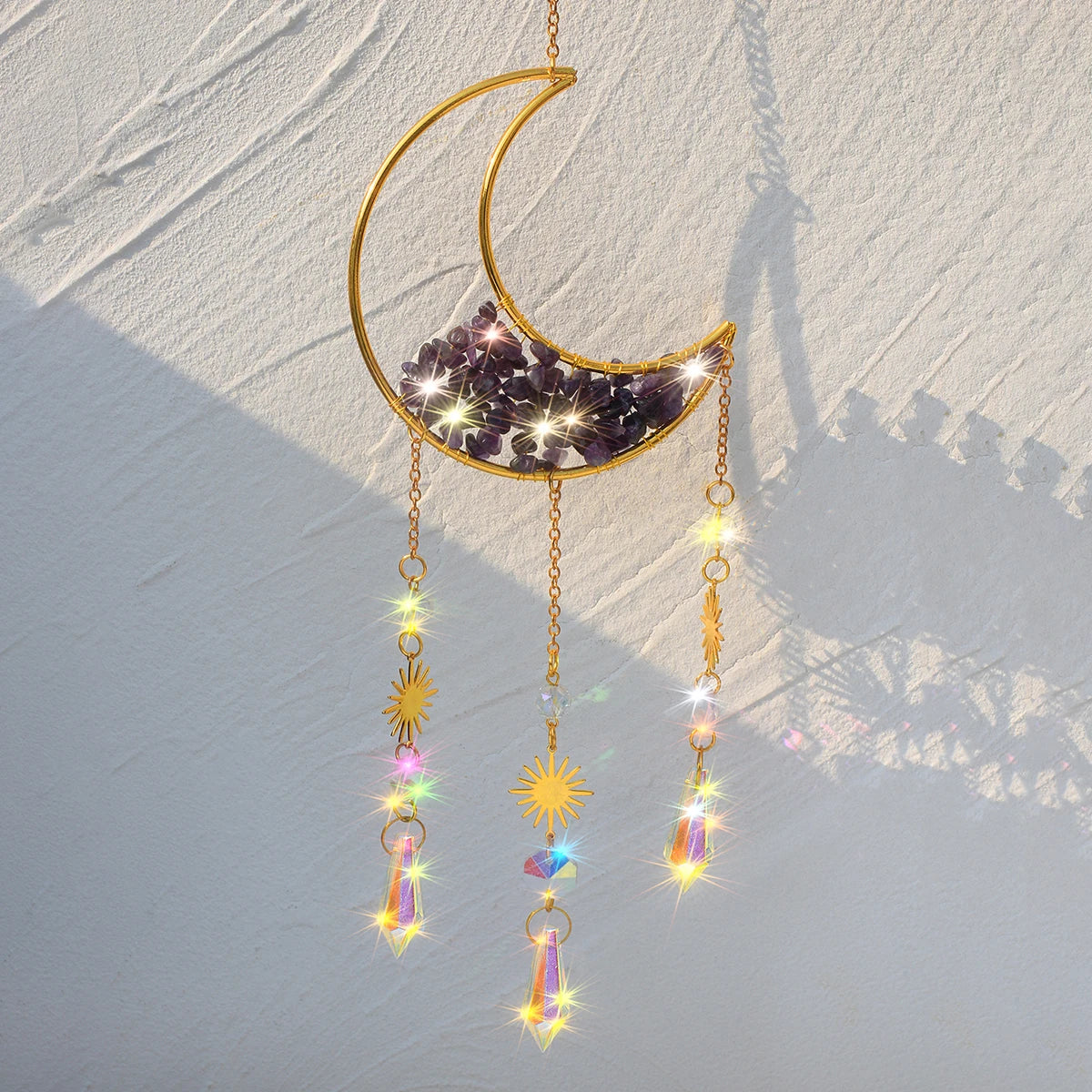 Crystal Suncatcher Moon Amethyst Rainbow Maker Garden Decoration