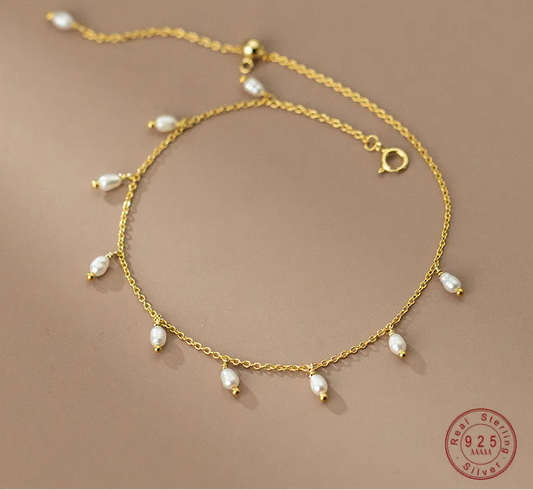 Sterling Silver Pearl Tassel Anklet
