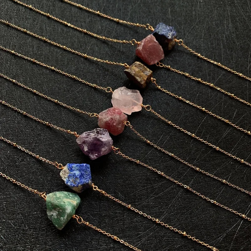 Healing Stone Raw Rock Mineral/Crystal Necklace (18 kt Gold Plated)