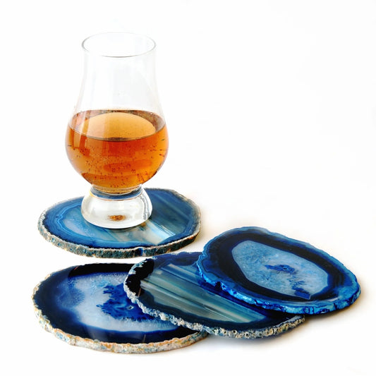 Blue Agate Coasters 4 Pcs with Rubber Bumper 3-3.5"