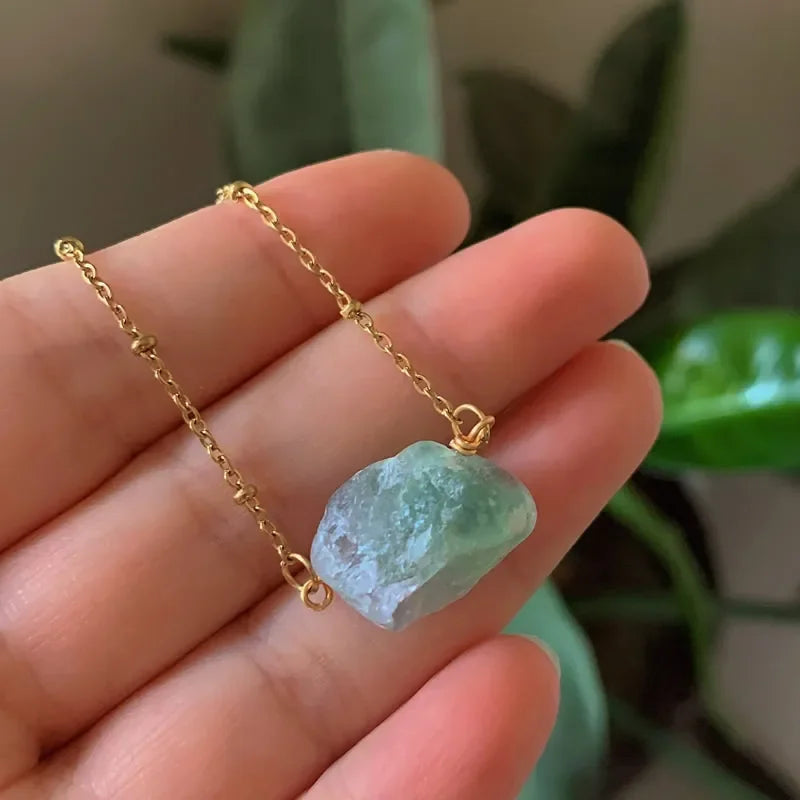 Healing Stone Raw Rock Mineral/Crystal Necklace (18 kt Gold Plated)