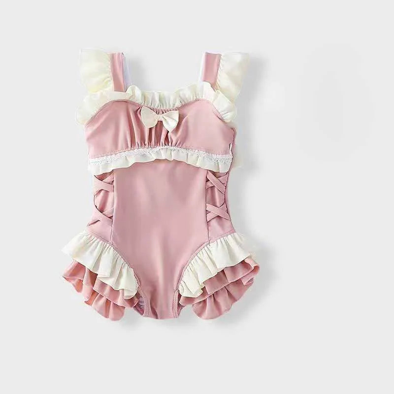 Baby Girl's One Piece Pink & White Swimsuit