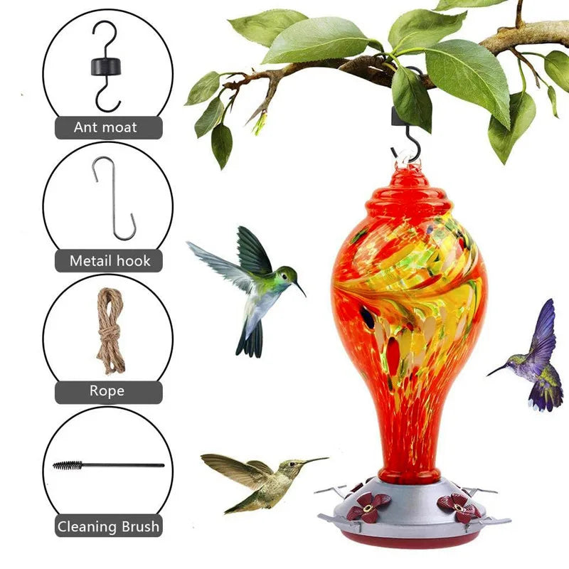 Hand-blown Glass Hummingbird Feeder