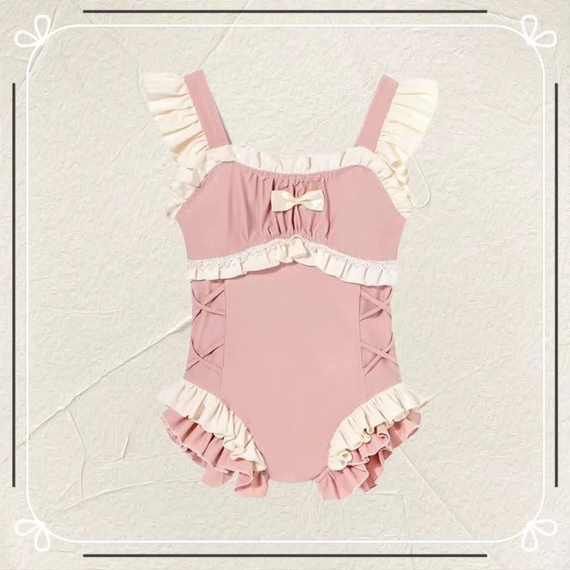 Baby Girl's One Piece Pink & White Swimsuit