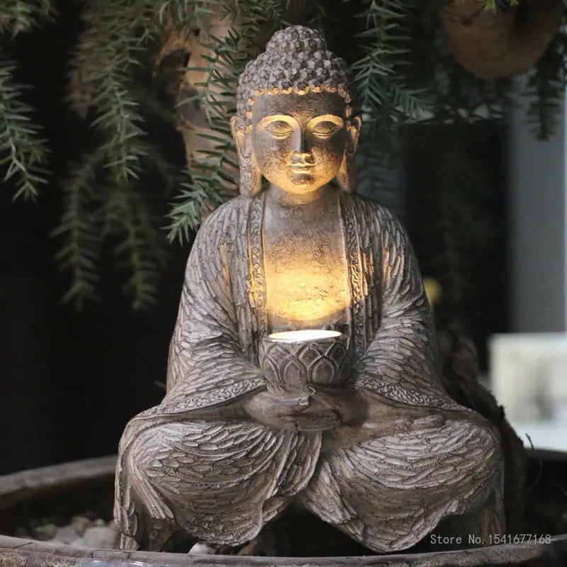 Outdoor Zen Buddha Sculpture Solar Light Garden Decoration