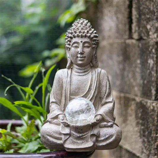 Resin Buddha Statue with Solar Lights