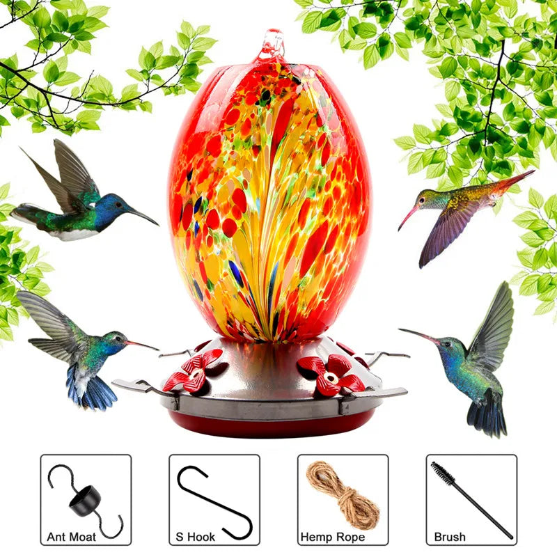 Hand-blown Glass Hummingbird Feeder