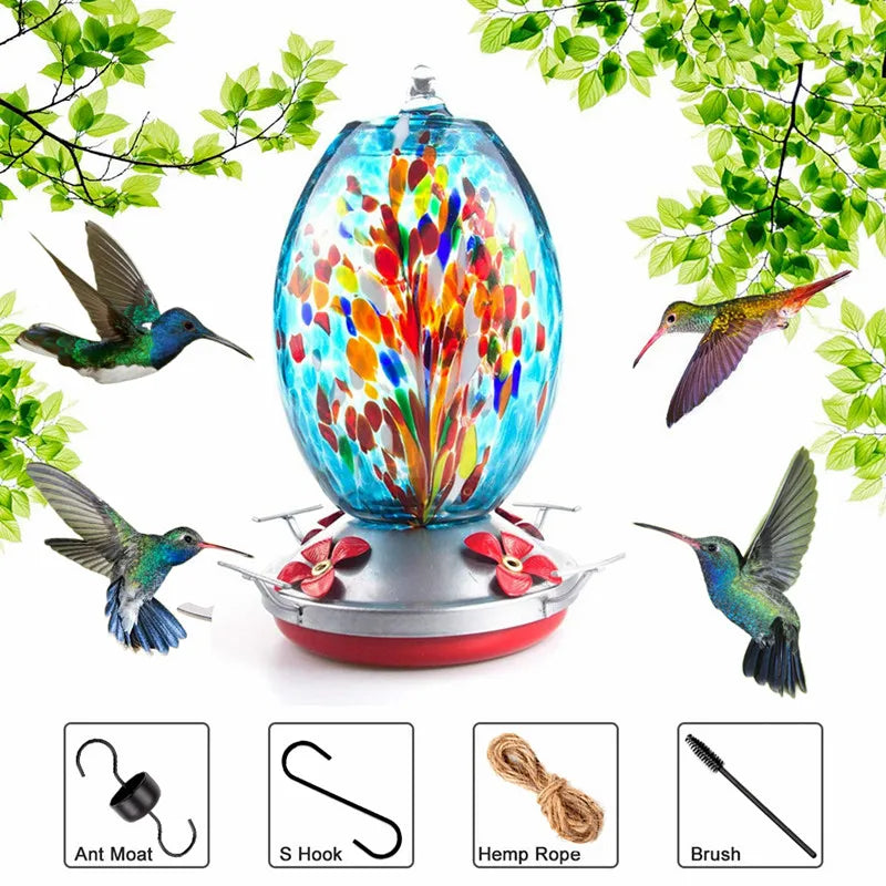 Hand-blown Glass Hummingbird Feeder