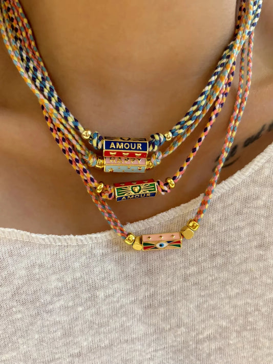 Handmade Braided Rope Pendant Necklace with Charms