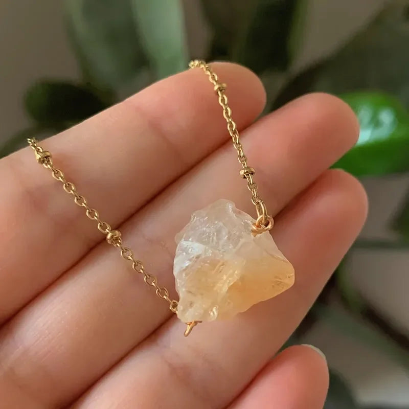 Healing Stone Raw Rock Mineral/Crystal Necklace (18 kt Gold Plated)