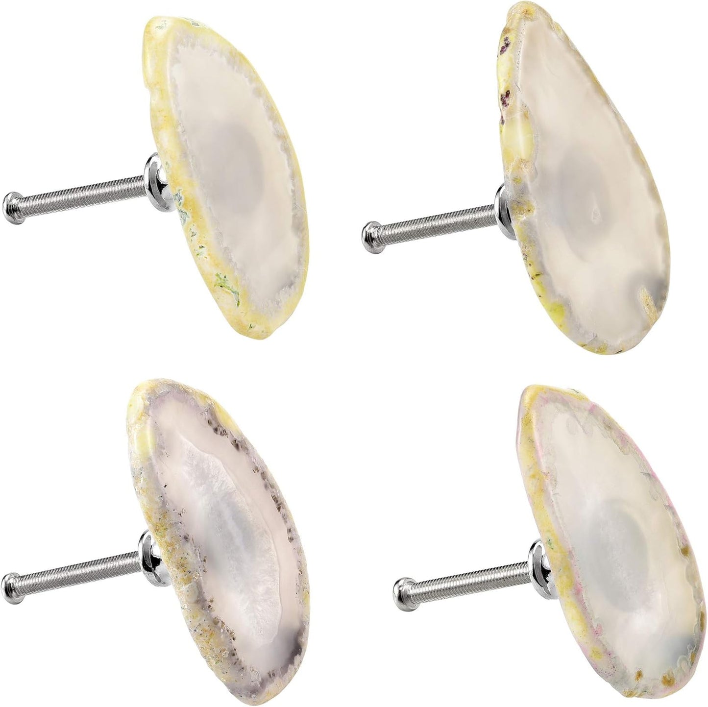 Agate Cabinet Knobs Set of 4, Natural Agate Geode Knobs White with Screws, Decorative Knobs for Dresser Drawers