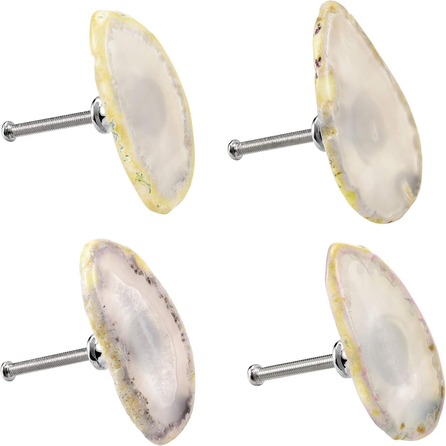 Agate Cabinet Knobs Set of 4, Natural Agate Geode Knobs White with Screws, Decorative Knobs for Dresser Drawers