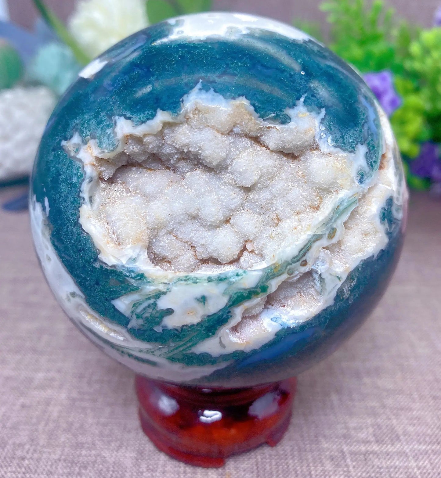 Moss Agate Druzy Sphere