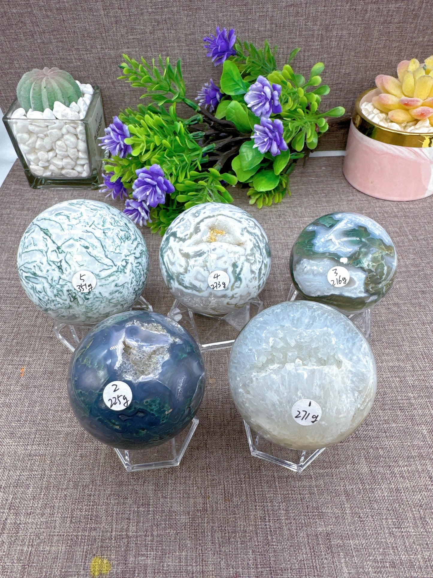 Moss Agate Druzy Sphere