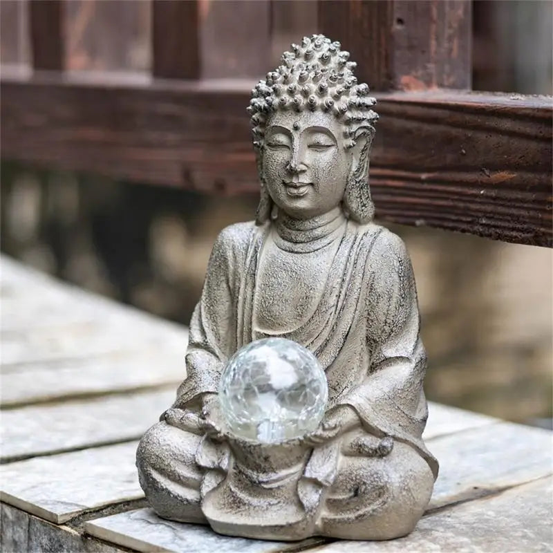 Resin Buddha Statue with Solar Lights