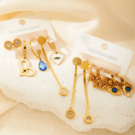 Stainless Steel Colorful Zircon Tassels Earrings