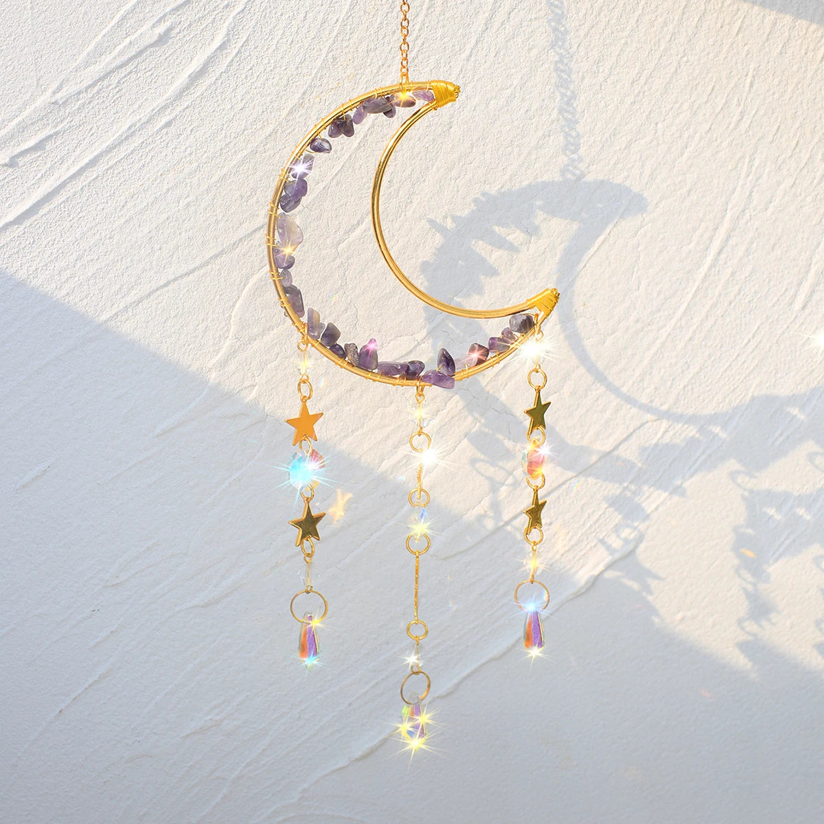 Crystal Suncatcher Moon Amethyst Rainbow Maker Garden Decoration