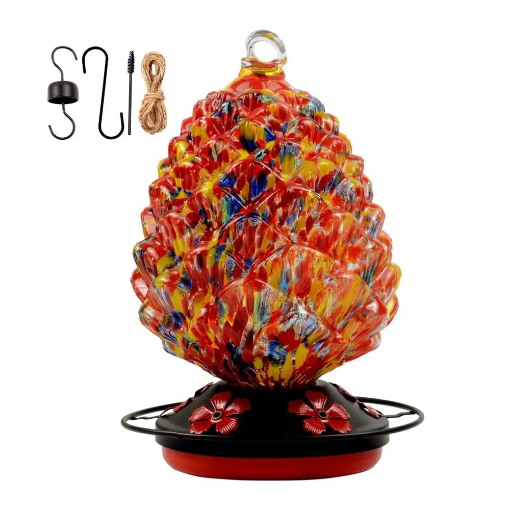 Colored Glass Hanging Hummingbird Feeder