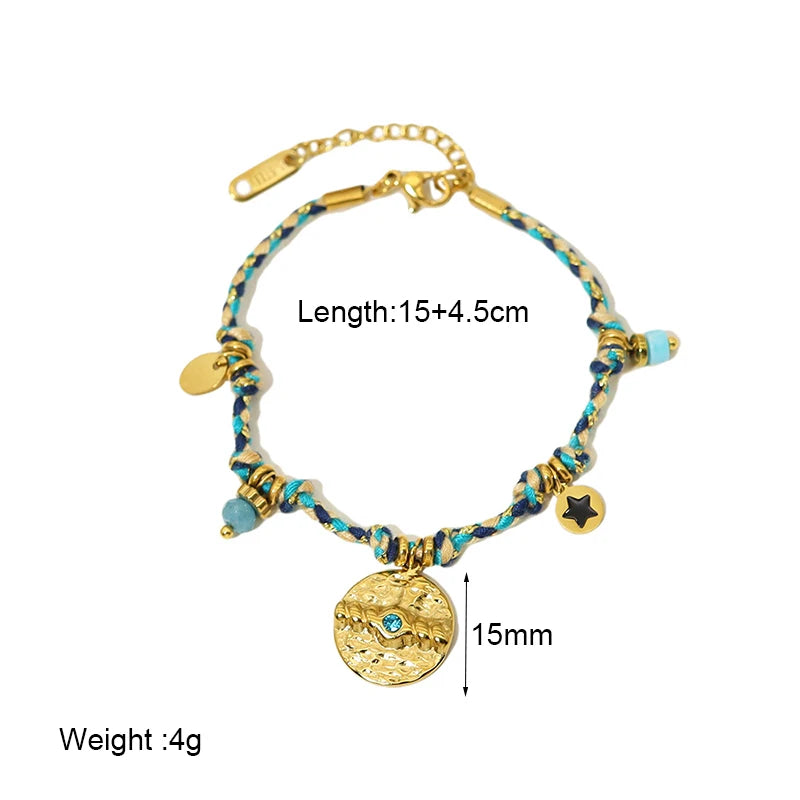 18k Gold-plated Stainless Steel Charm with Rope Necklace & Bracelet