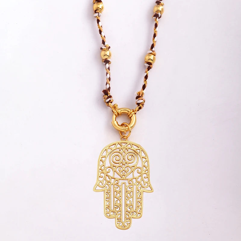 Celestial & Evil Eye Cord & Bead Necklace