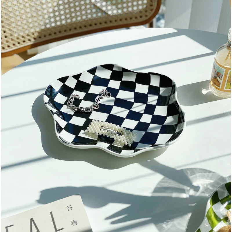Chessboard Ceramic Plate (Black, Orange or Green)